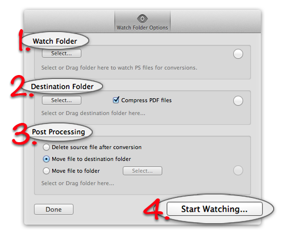 PS-to-PDF - The automation feature. Watch folder settings.